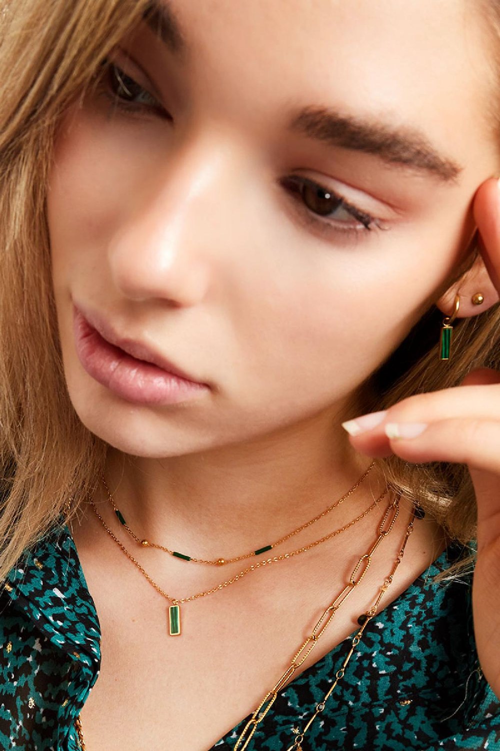 Green charm necklace Silver Color Stainless Steel h5Picture2